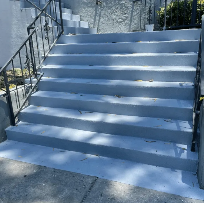 Coated concrete stairway in an office building