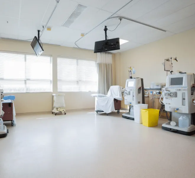 Clean, light floor in a medical facility room