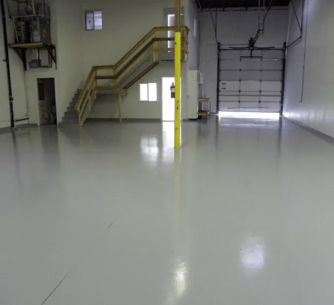 Light gray floor in a warehouse space