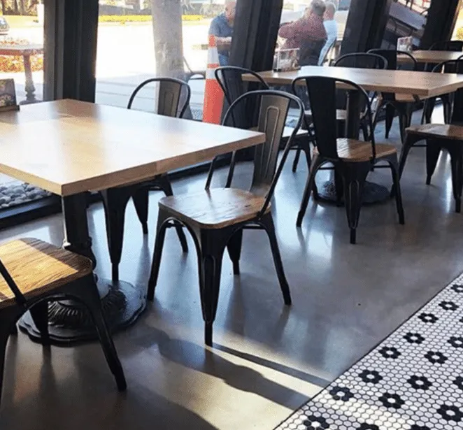 Polished floor in a dining area with tables and chairs