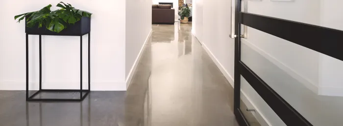 Polished concrete corridor floor